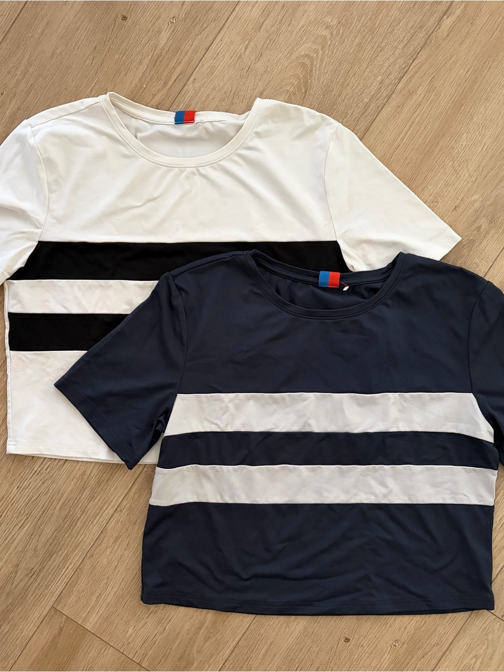 KULE x Bandier Active Crop White & Navy AND White and Black tops